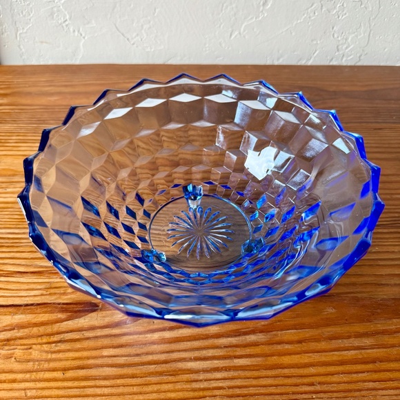 Vintage Indiana Glass Whitehall Blue Glass Bowl | 10" Footed Sawtooth Edge - Picture 7 of 15